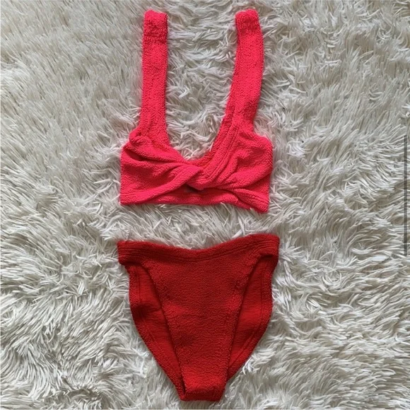 New Hunza g Juno twisted bikini set in hot pink/red one size - Picture 9 of 12